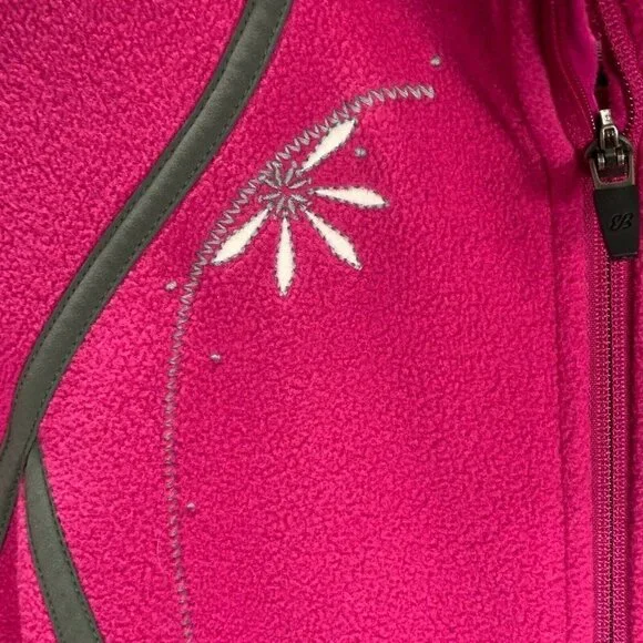 Eddie Bauer Jacket Womens Large Pink Fleece Full Zip Pockets Floral Embroidery - Picture 4 of 11